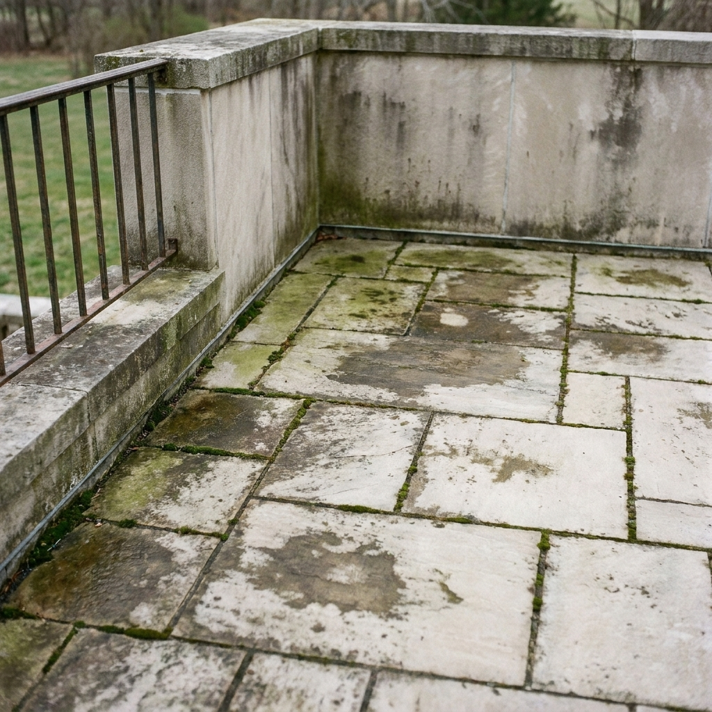 Prima — Terrazza con muschio → Pulita